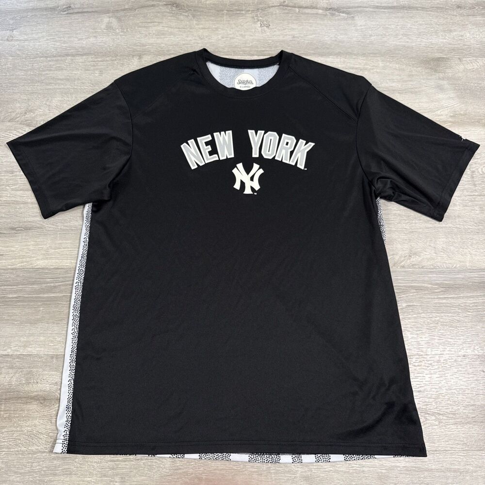 New York Yankees Shirt Stitches Men's Black Gray Performance Tee XL Polyester